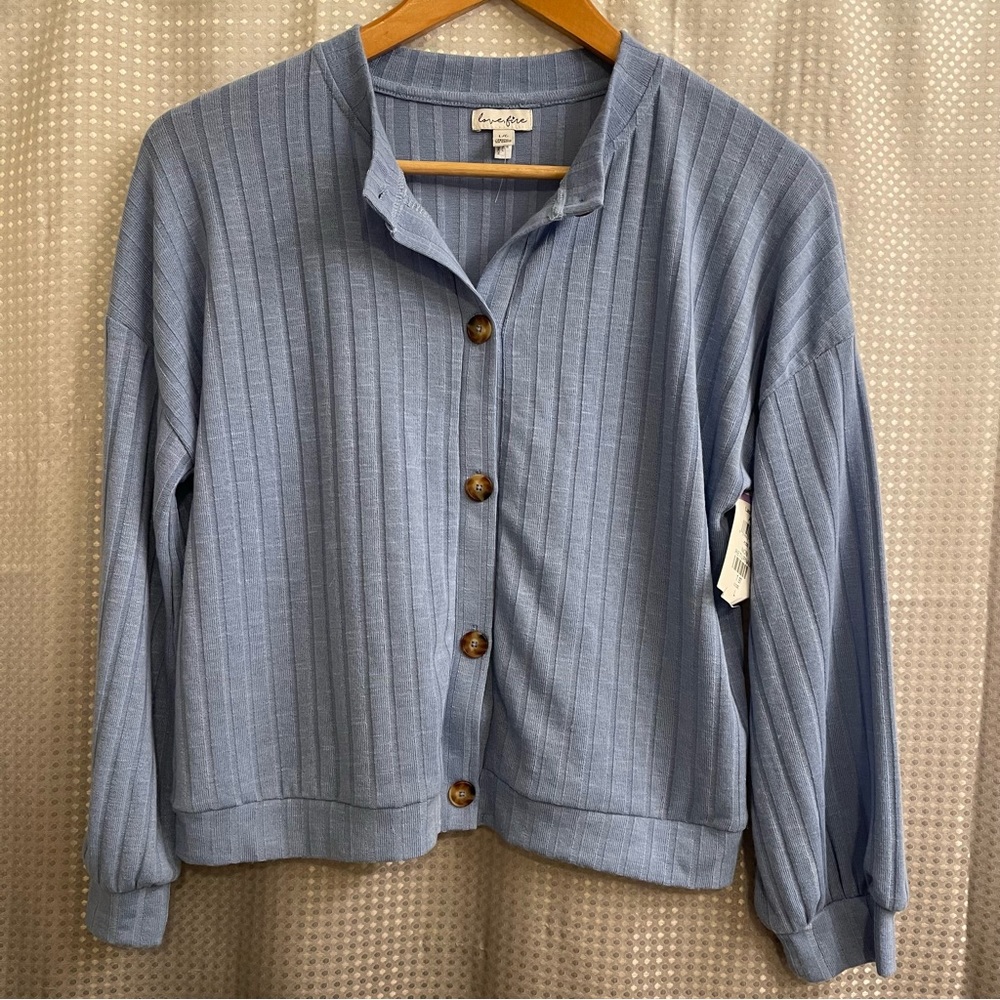 Love Fire Lightweight Button Blue Cardigan Large